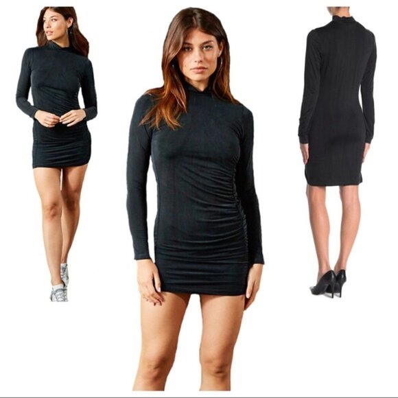 New Young Fabulous & Broke Lena Ruched Solid Emerald Ice Mini Dress NWT Small - Picture 5 of 12